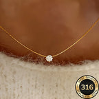 Women's Cubic Zirconia Solitaire Pendant Necklace 316L Stainless Steel