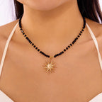 Sun Star Pendant Necklace with Zircon Crystal and Colorful Beads