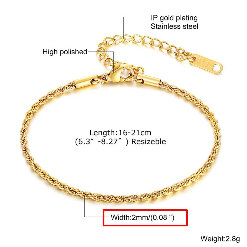 Women's Stainless Steel 18K Gold Plated Thin Link Chain Bracelet