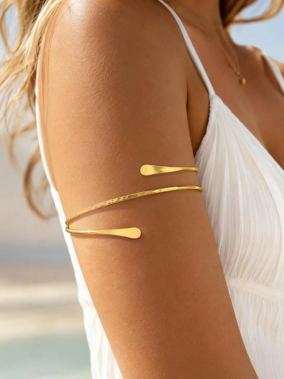 Women's Minimalist Adjustable Open Upper Arm Cuff Bracelet Stainless Steel