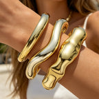 Vintage Hip Hop Cuff Bangle Set 3 Pcs Twisted Wavy Geometric