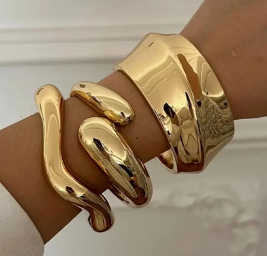 Vintage Hip Hop Cuff Bangle Set 3 Pcs Twisted Wavy Geometric