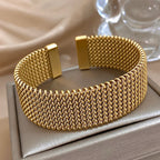 Vintage Stainless Steel Braided Mesh Open Cuff Bracelet