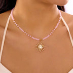 Sun Star Pendant Necklace with Zircon Crystal and Colorful Beads