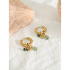 18K Gold Plated Women's Stainless Steel Hoop Earrings Green Stone