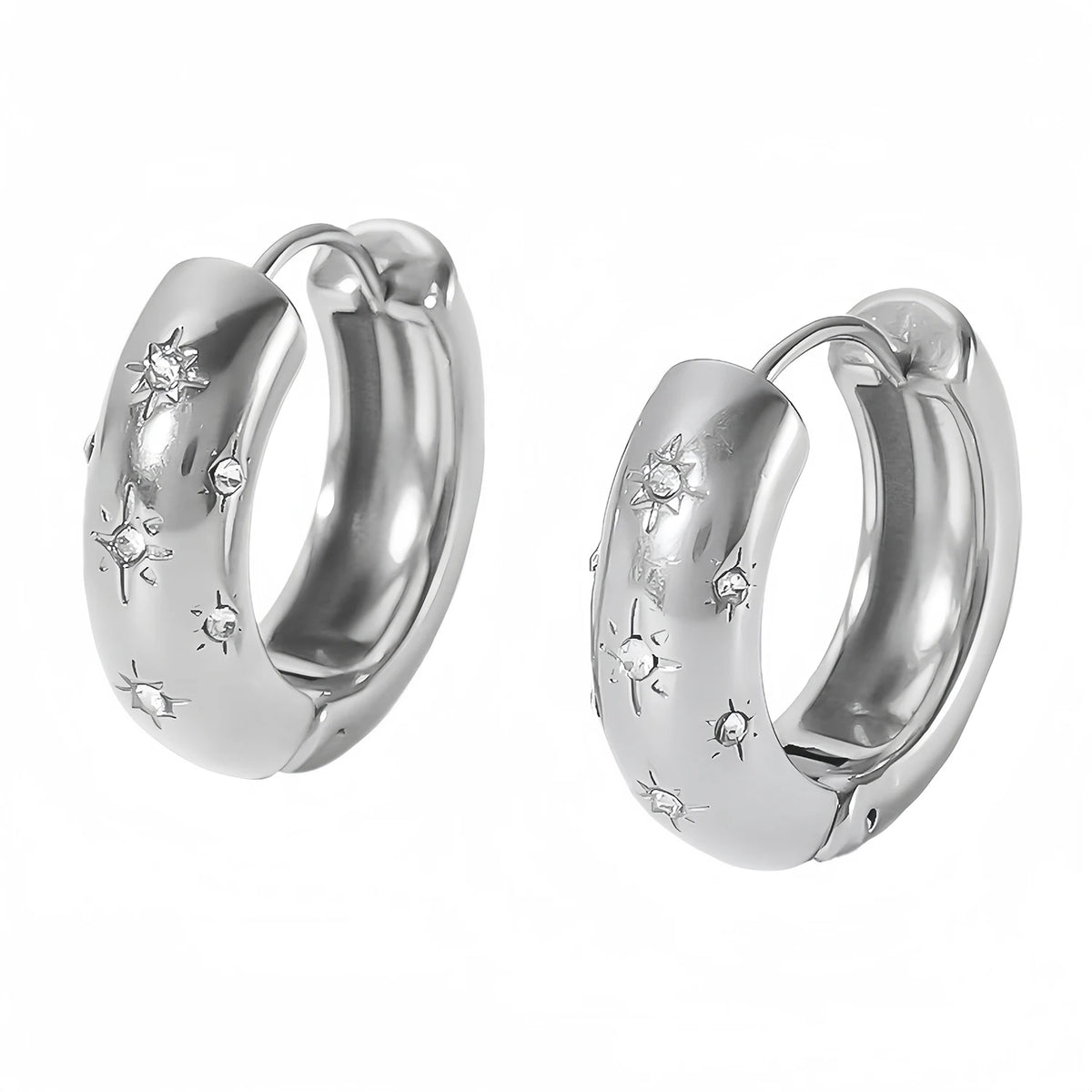 Classic Inlaid Zircon Hoop Earrings Stainless Steel 18k Gold Plated
