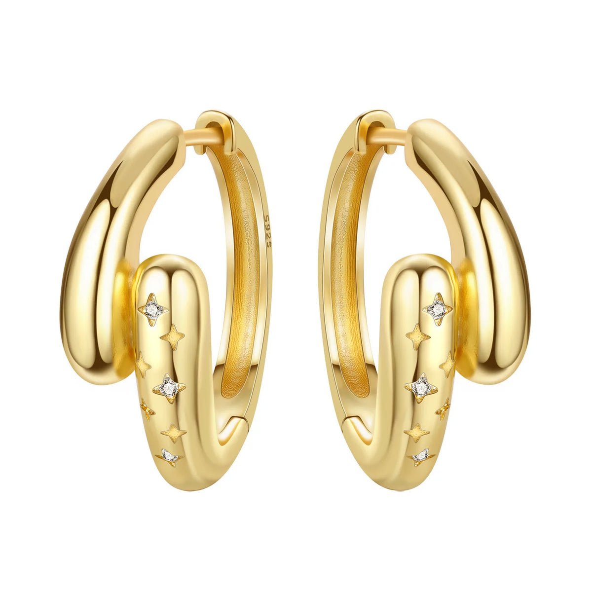 S925 Sterling Silver 18k Gold Modern Square Hoop Earrings