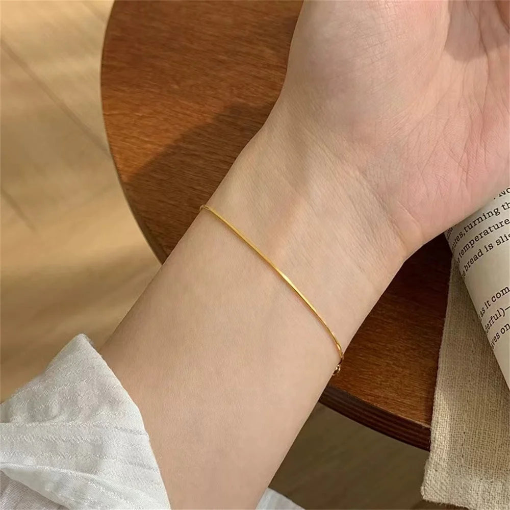 Stainless Steel Snake Chain Bracelet Ultra-fine Women's Minimalist Gold Silver