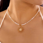 Sun Star Pendant Necklace with Zircon Crystal and Colorful Beads