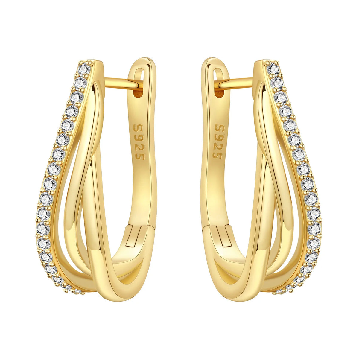 S925 Sterling Silver 18k Gold Modern Square Hoop Earrings