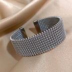 Vintage Stainless Steel Braided Mesh Open Cuff Bracelet