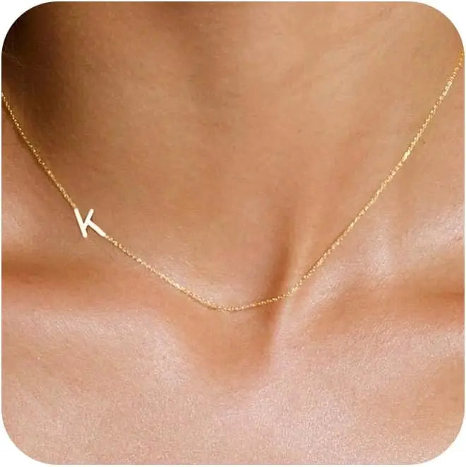Gold Plated Initial Letter Pendant Necklace Dainty Sideways Choker