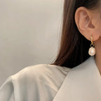 PONYKISS Women's Geometric Hoop Earrings Freshwater Pearl Pendant Gold ET6311G
