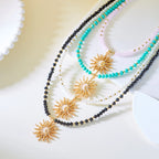 Sun Star Pendant Necklace with Zircon Crystal and Colorful Beads