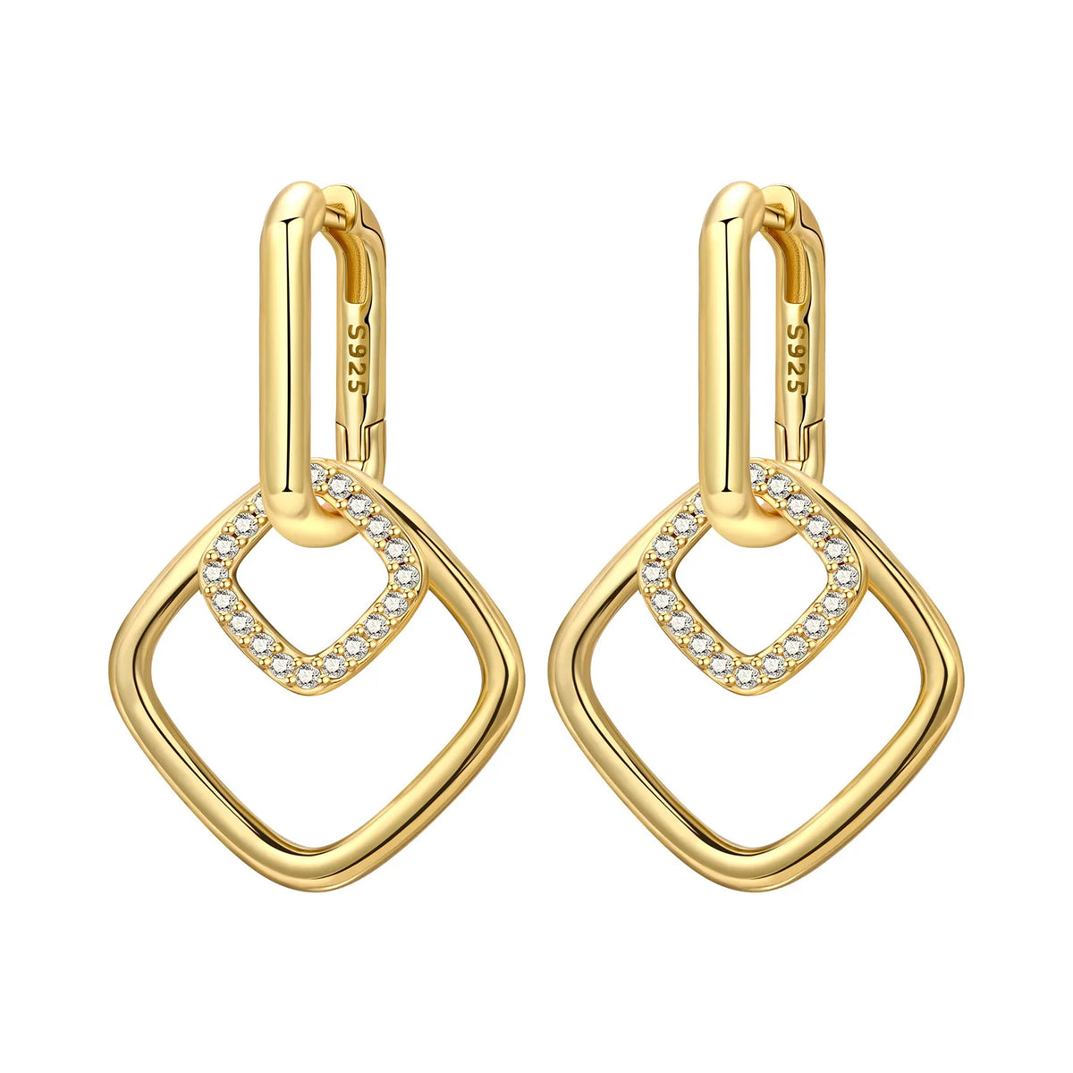 S925 Sterling Silver 18k Gold Modern Square Hoop Earrings