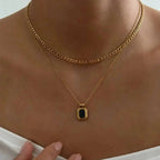Square Black Acrylic Pendant Necklace 18K Gold Plated Stainless Steel