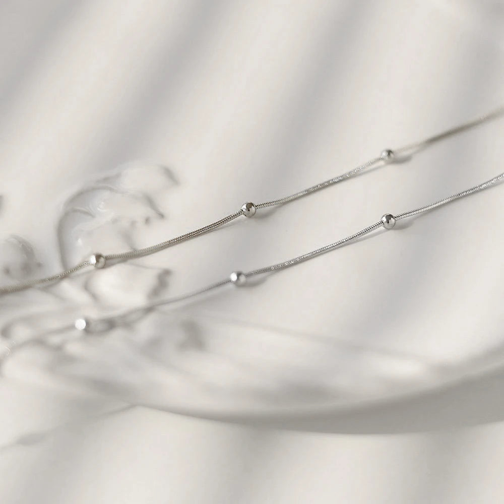 Minimalist Stainless Steel Choker Necklace with Bead Wrapped Chain