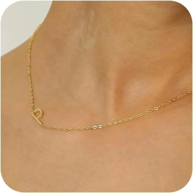 Gold Plated Initial Letter Pendant Necklace Dainty Sideways Choker