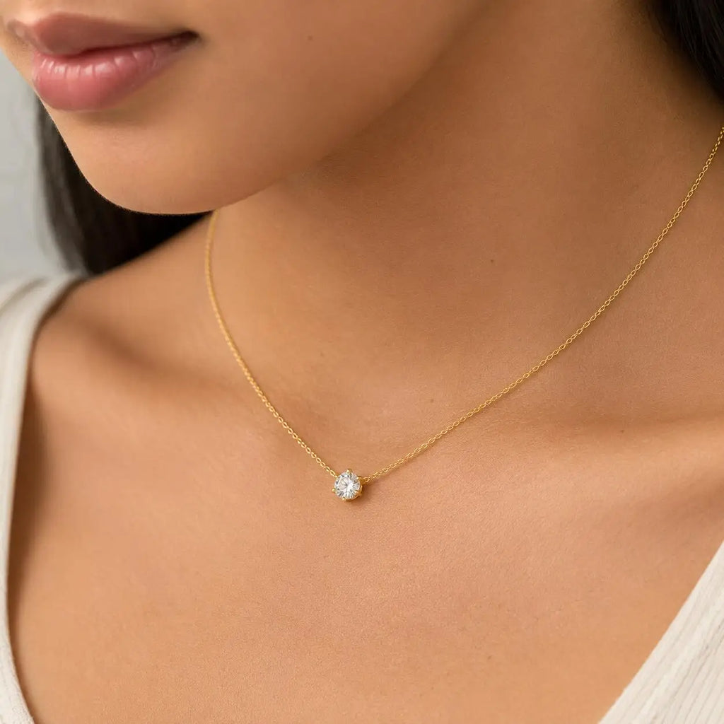 Minimalist Solitaire Zircon Choker Necklace 18K Gold Plated Stainless Steel