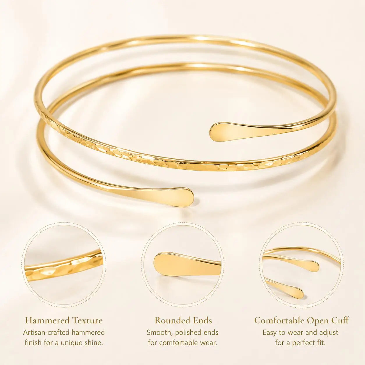 Women's Minimalist Adjustable Open Upper Arm Cuff Bracelet Stainless Steel