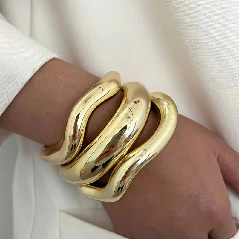 Vintage Hip Hop Cuff Bangle Set 3 Pcs Twisted Wavy Geometric