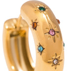 Classic Inlaid Zircon Hoop Earrings Stainless Steel 18k Gold Plated