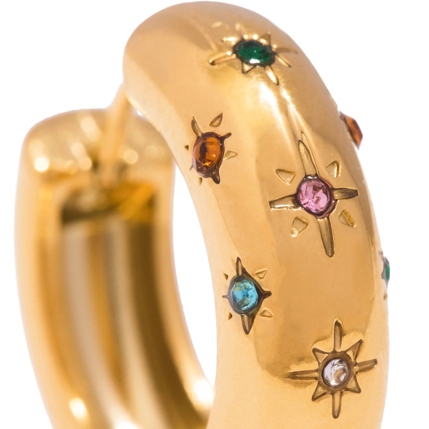 Classic Inlaid Zircon Hoop Earrings Stainless Steel 18k Gold Plated