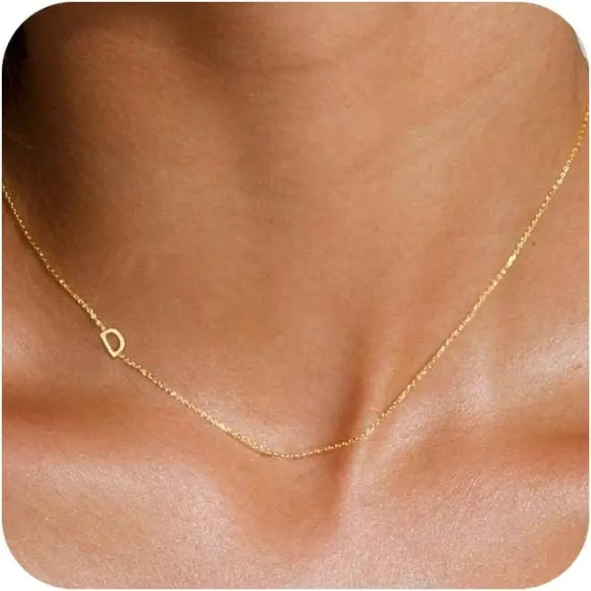 Gold Plated Initial Letter Pendant Necklace Dainty Sideways Choker