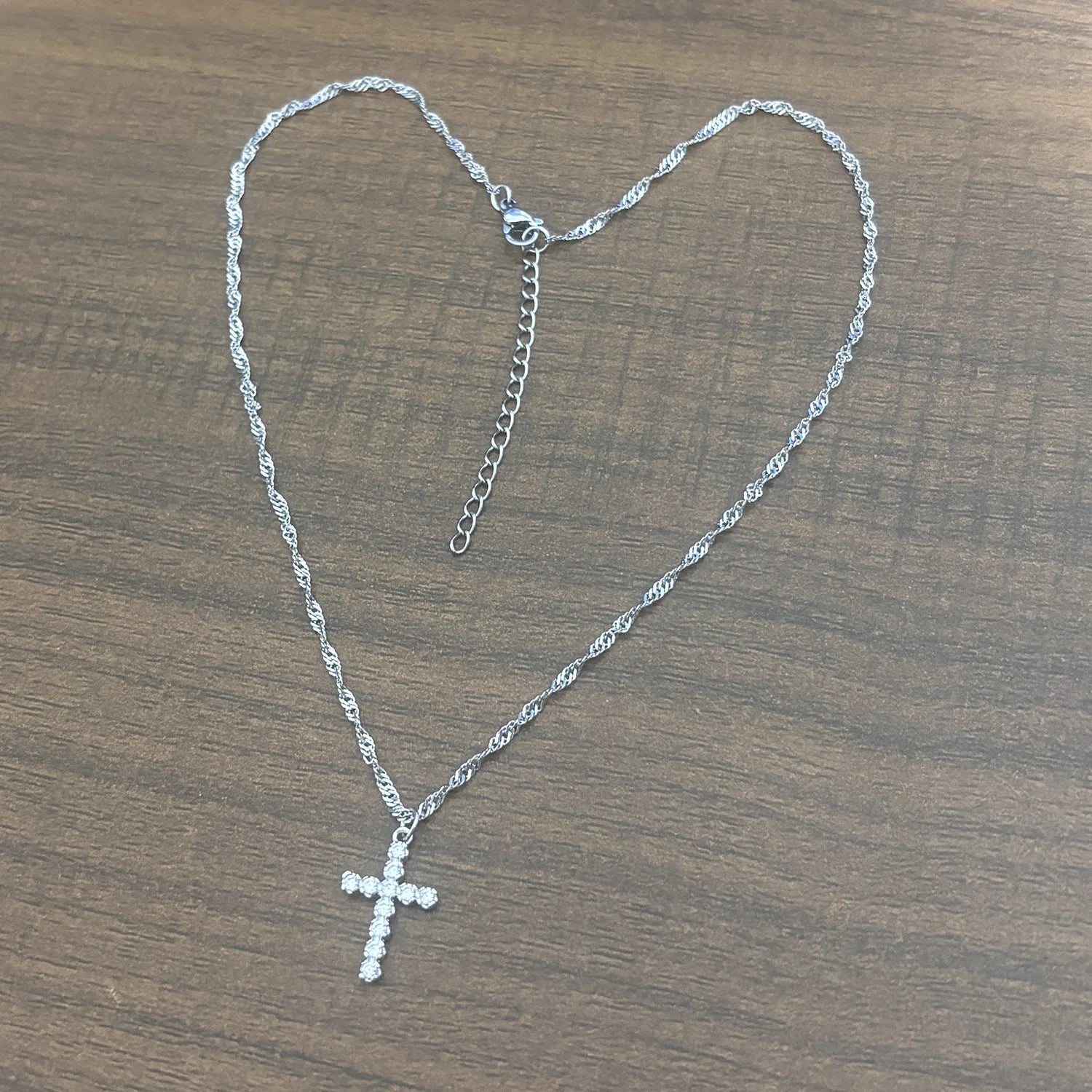 18k Gold Plated Stainless Steel Cross Necklace with Zirconia Pendant