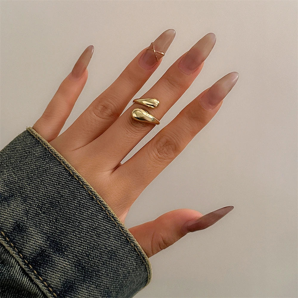 Women's Chunky Irregular Metal Open Cuff Bracelet and Ring