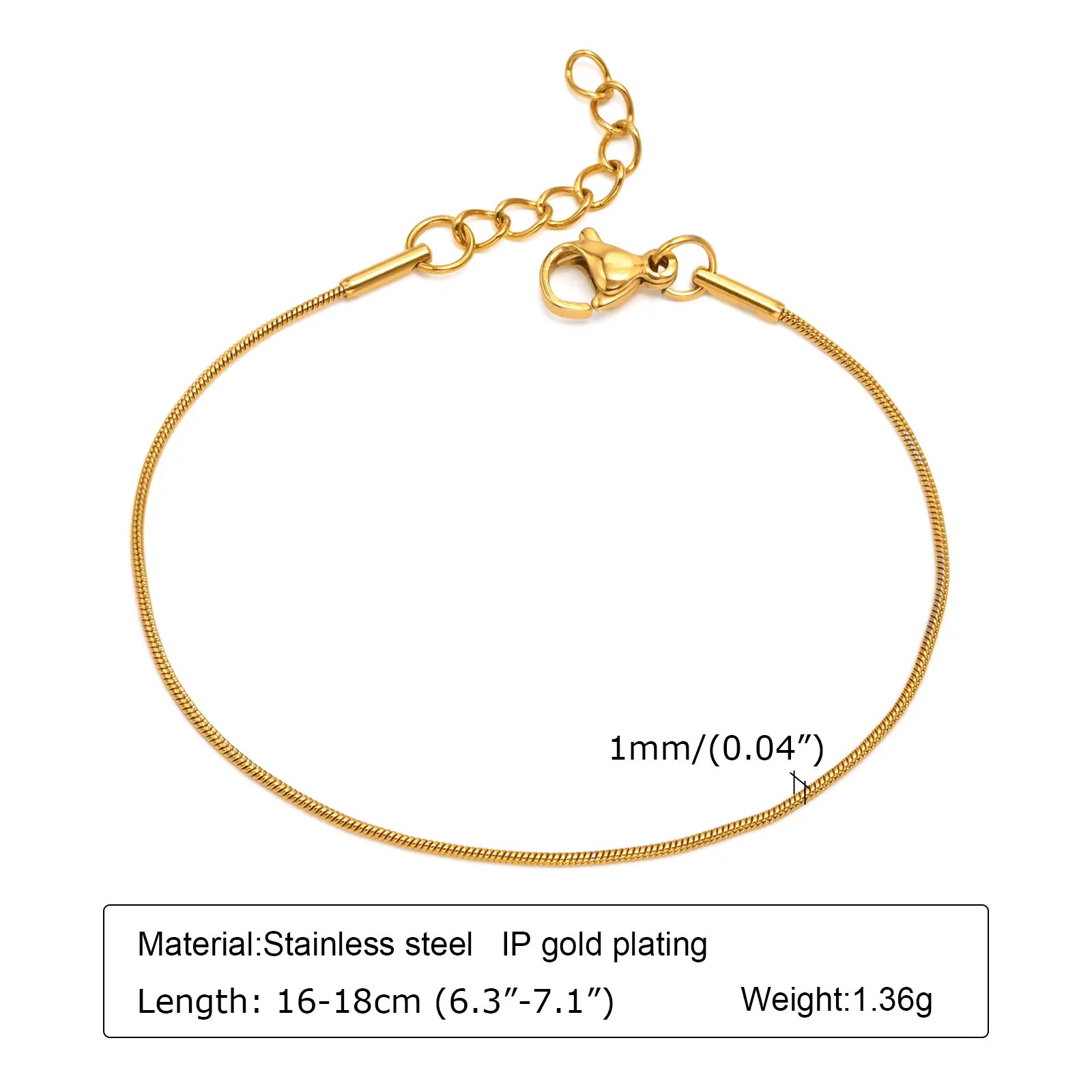 Women's Stainless Steel 18K Gold Plated Thin Link Chain Bracelet