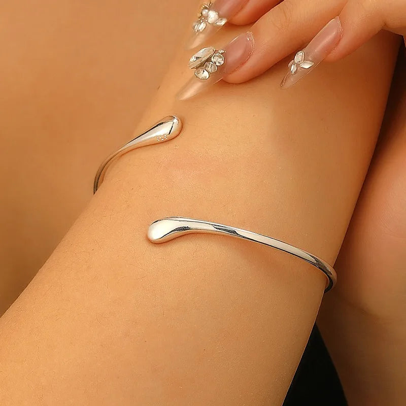 Geometric Water Drop Bangle Adjustable Stainless Steel Arm Bracelet
