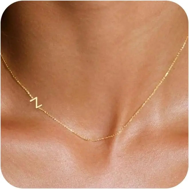 Gold Plated Initial Letter Pendant Necklace Dainty Sideways Choker