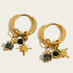 18K Gold Plated Women's Stainless Steel Hoop Earrings Green Stone