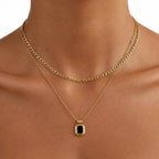 Square Black Acrylic Pendant Necklace 18K Gold Plated Stainless Steel