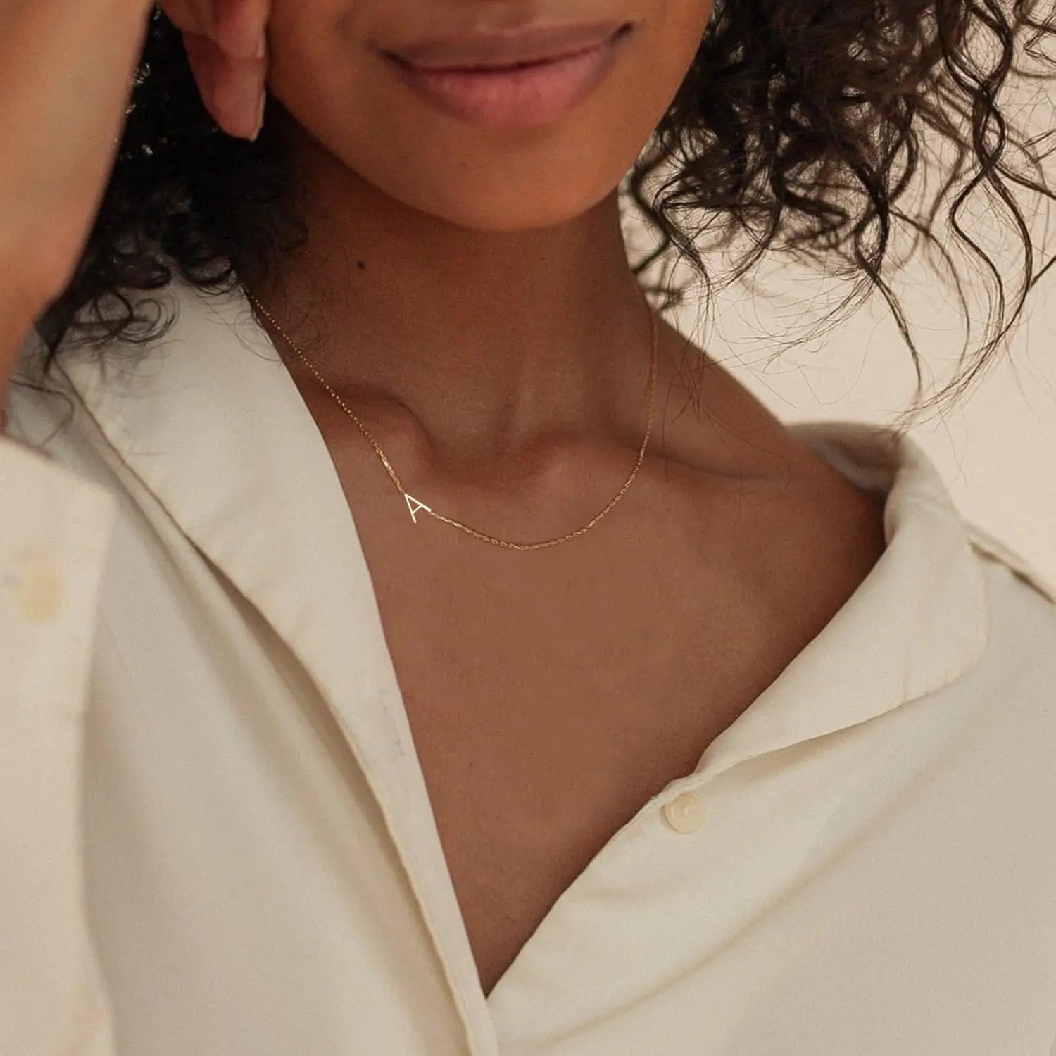 Gold Plated Initial Letter Pendant Necklace Dainty Sideways Choker