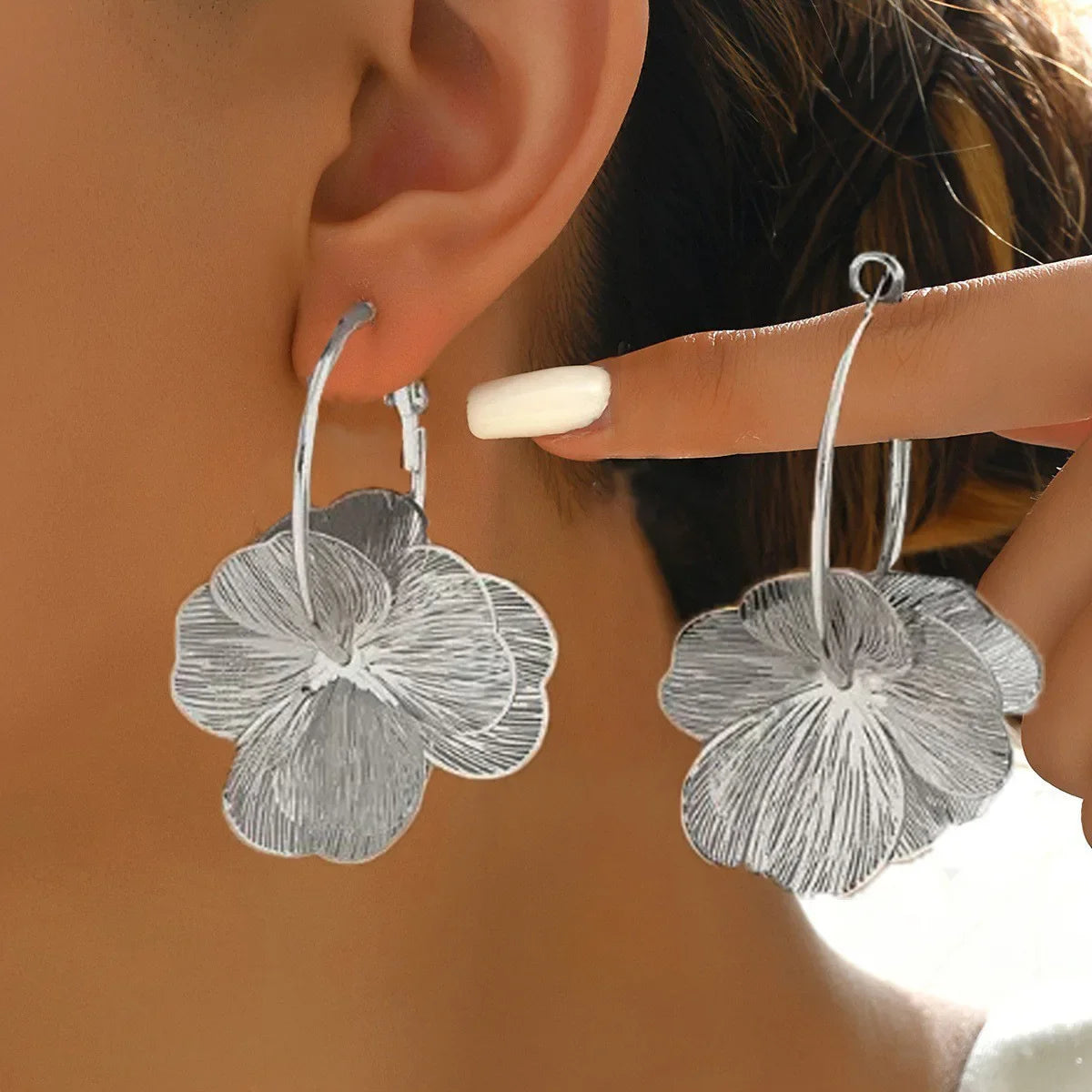 Double-Layer Hollow Flower Hoop Earrings for Women Stainless Steel Gold