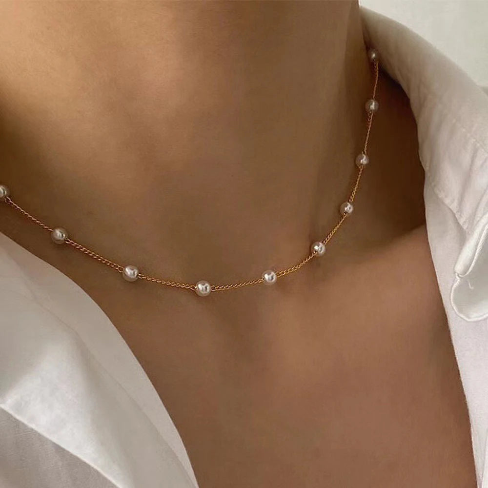 Beaded Love Imitation Pearl Necklace Gothic Style Versatile Jewelry