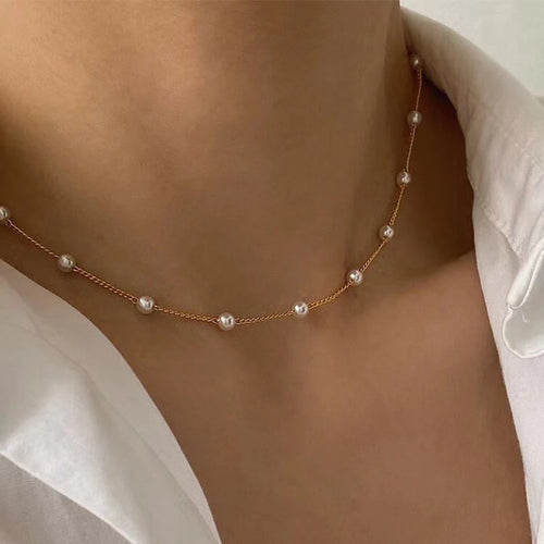 Beaded Love Imitation Pearl Necklace Gothic Style Versatile Jewelry