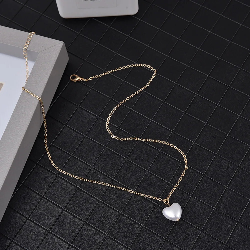 Beaded Love Imitation Pearl Necklace Gothic Style Versatile Jewelry