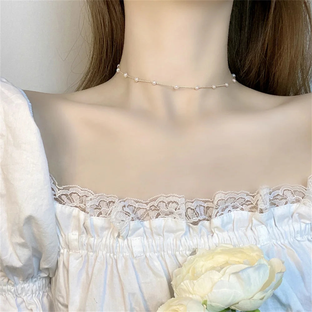 Beaded Love Imitation Pearl Necklace Gothic Style Versatile Jewelry