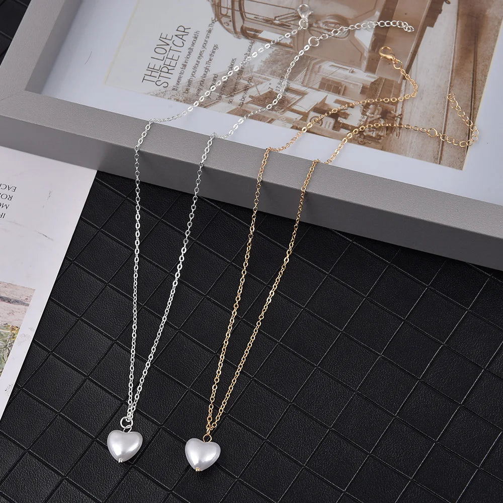 Beaded Love Imitation Pearl Necklace Gothic Style Versatile Jewelry