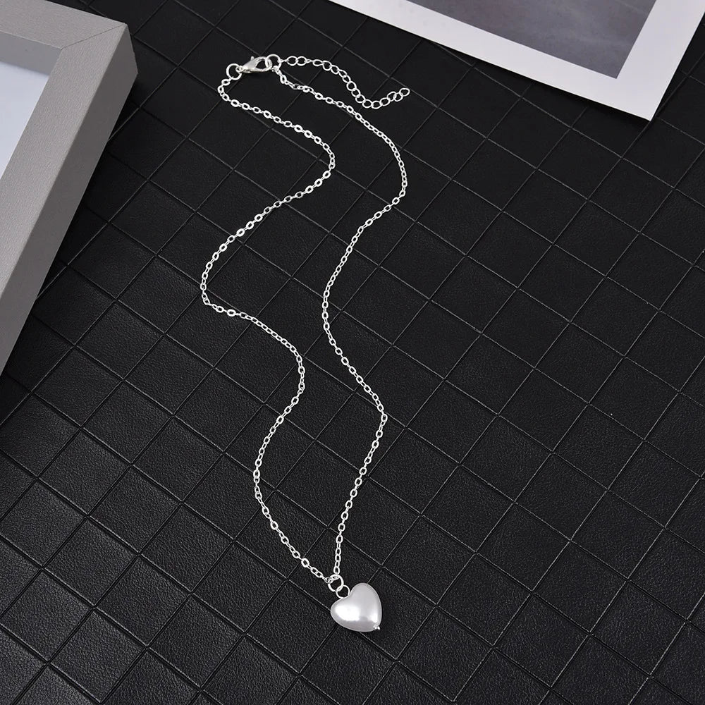 Beaded Love Imitation Pearl Necklace Gothic Style Versatile Jewelry