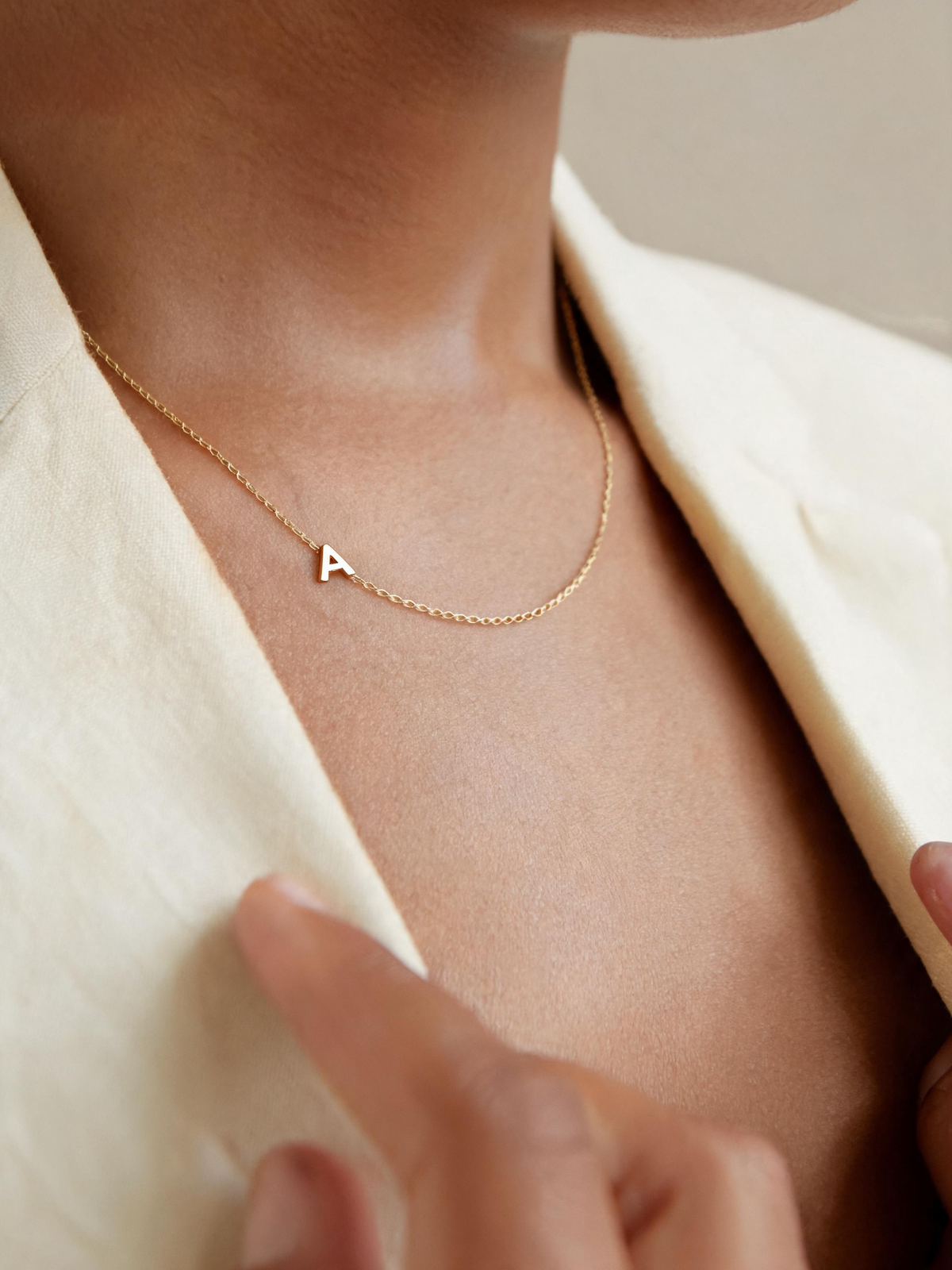 Gold Plated Initial Letter Pendant Necklace Dainty Sideways Choker
