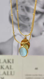 Sapphire Pendant Necklace Women's Stainless Steel Romantic Jewelry Summer