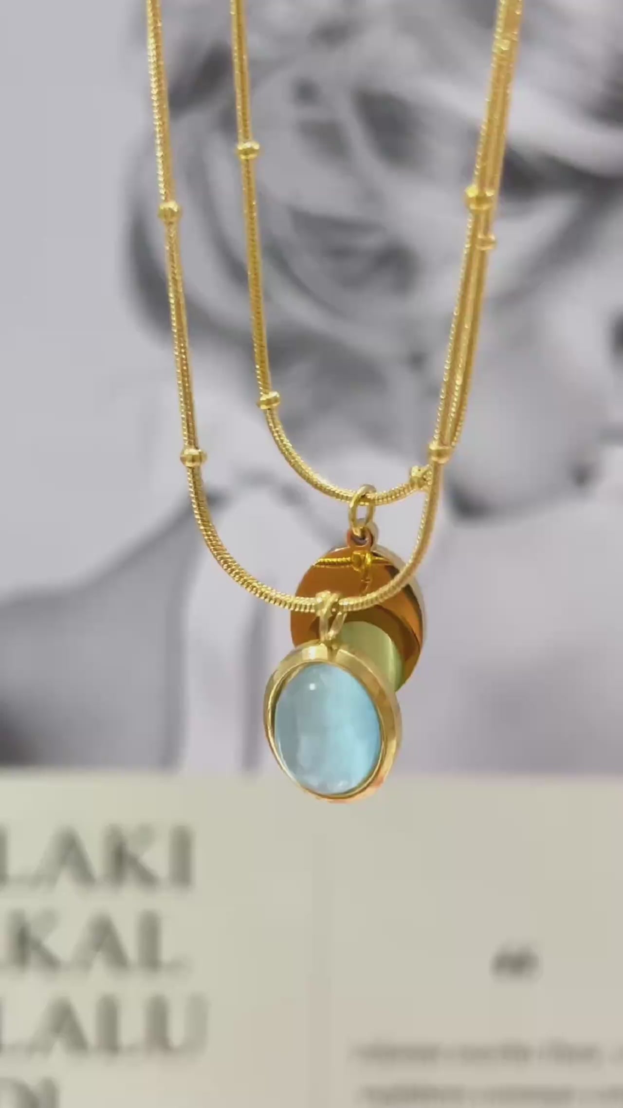 Sapphire Pendant Necklace Women's Stainless Steel Romantic Jewelry Summer