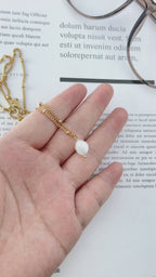 Natural Pearl Pendant Necklace Stainless Steel Waterproof for Women