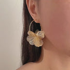 Double-Layer Hollow Flower Hoop Earrings for Women Stainless Steel Gold