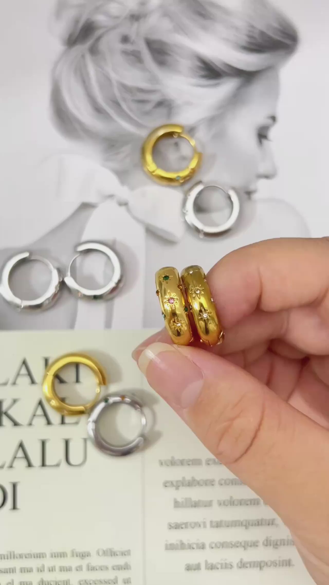 Classic Inlaid Zircon Hoop Earrings Stainless Steel 18k Gold Plated