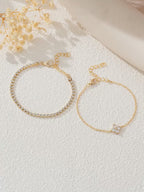 Simple Cubic Zirconia Flower Chain Women's Bracelet 2pc Set